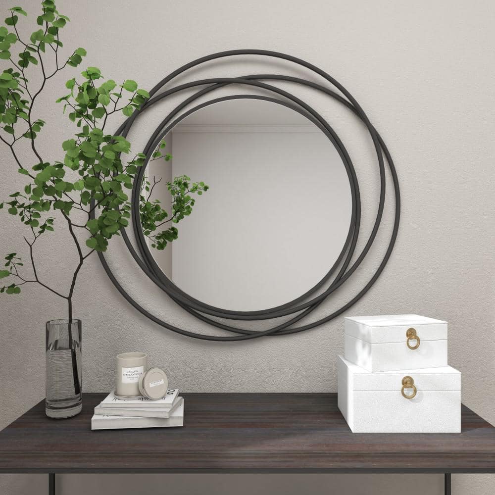 Elegant Overlapping Rings 42" Round Wood and Metal Wall Mirror