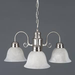 Manzanita Collection 3-Light Satin Nickel Hanging Chandelier with Marble Glass Shade