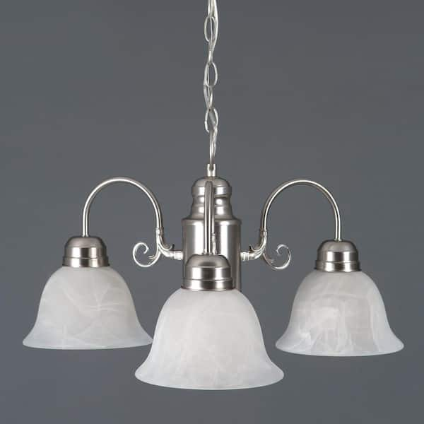 Yosemite Home Decor Manzanita Collection 3-Light Satin Nickel Hanging Chandelier with Marble Glass Shade