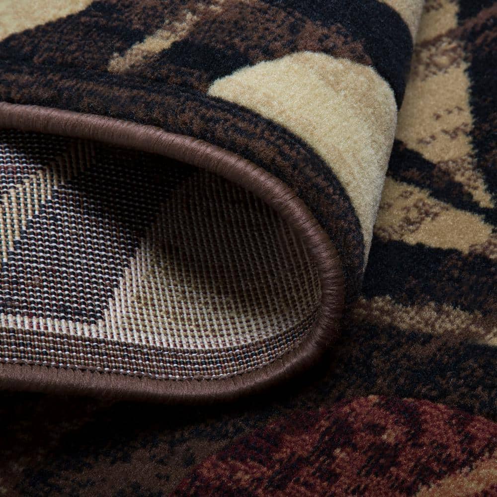 Abstract Swirl Black and Beige Easy-Care Synthetic Area Rug