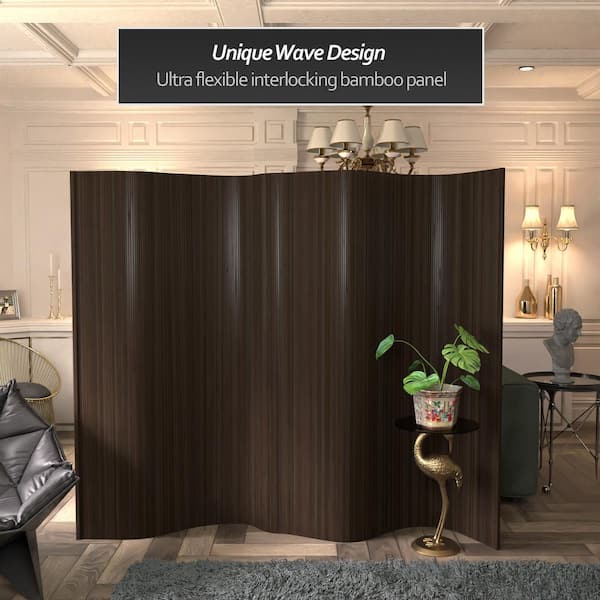 お部屋のインテリアに最適！フレーム付★インパクト大★暗闇で光る龍★A2サイズ RED LANTERN 6 ft. Dark Mocha Bamboo Wave 1-Panel Room Divider BF