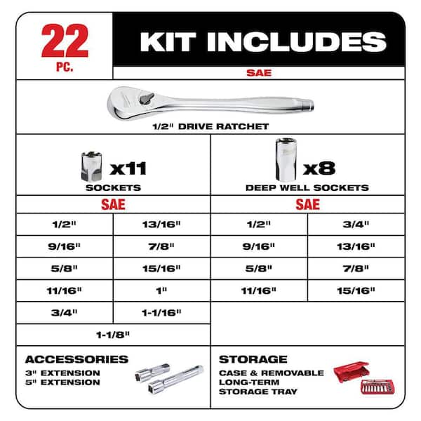 1/2 in. Drive SAE Ratchet and Socket Mechanics Tool Set (22-Piece)