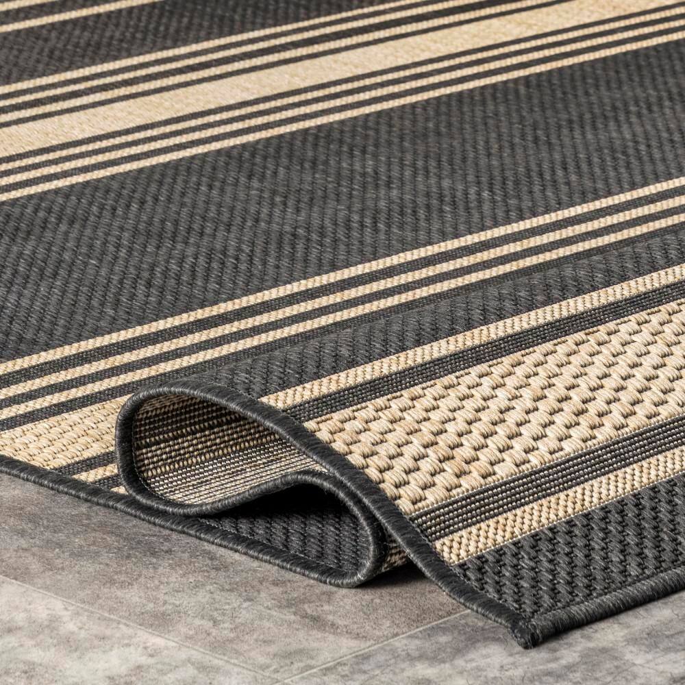 Charcoal and Tan Striped Indoor/Outdoor Synthetic Rug
