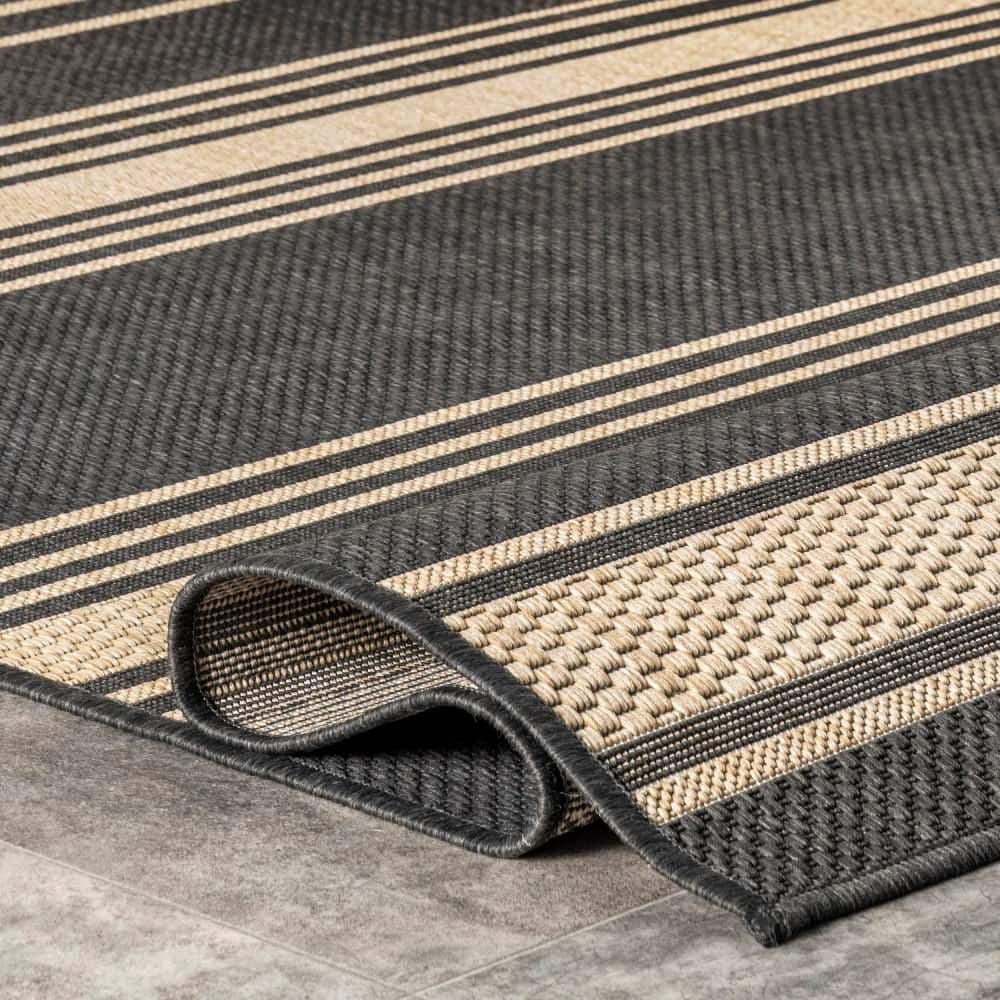 Gray and Beige Striped Synthetic 8' x 10' Area Rug