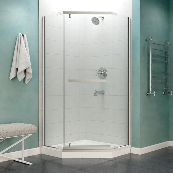 Castle Series 49 in. x 72 in. H Hinged Semi-Frameless Shower Door in Brushed Nickel with Tsunami Guard Tempered Glass