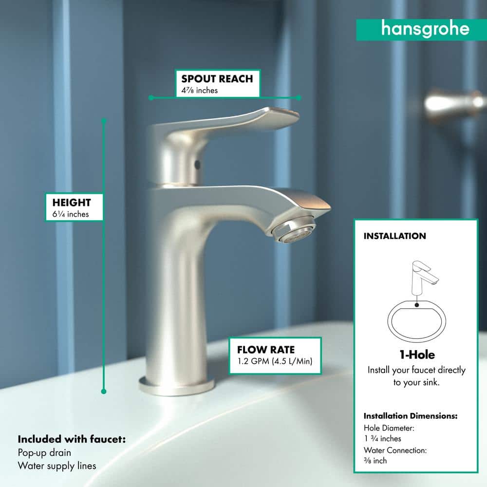 Brushed Nickel Modern Single Hole Bathroom Faucet