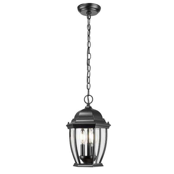 Wexford Collection Hanging Lantern 3-Light Outdoor Matte Black Light Fixture