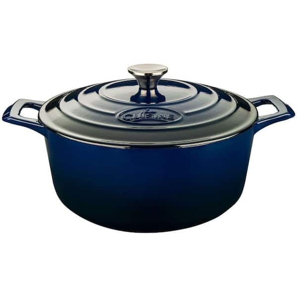 La Cuisine PRO Range 3.7 qt. Round Cast Iron Casserole Dish in Blue with Lid