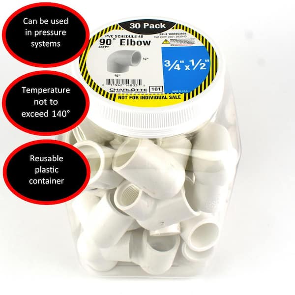Charlotte Pipe 3/4 in. x 1/2 in. PVC Elbow Socket x FPT Pro Pack (30-Pack)