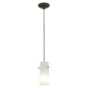 Cylinder 1-Light Oil-Rubbed Bronze Metal Pendant with Opal Glass Shade