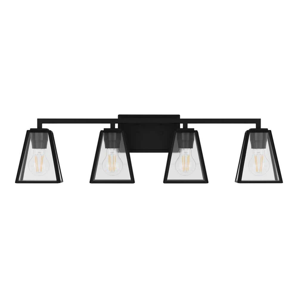 Mackenzie Place 30 in. 4-Light Matte Black Bathroom Vanity Light with Clear Glass Shades