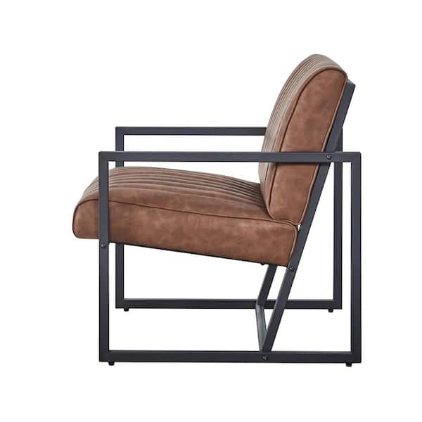 Z-joyee Brown Faux Leather Modern Design Steel Armchair (Set of 1 