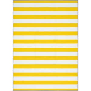 Luna Yellow 5 ft. x 7 ft. Stripes Indoor/Outdoor Area Rug
