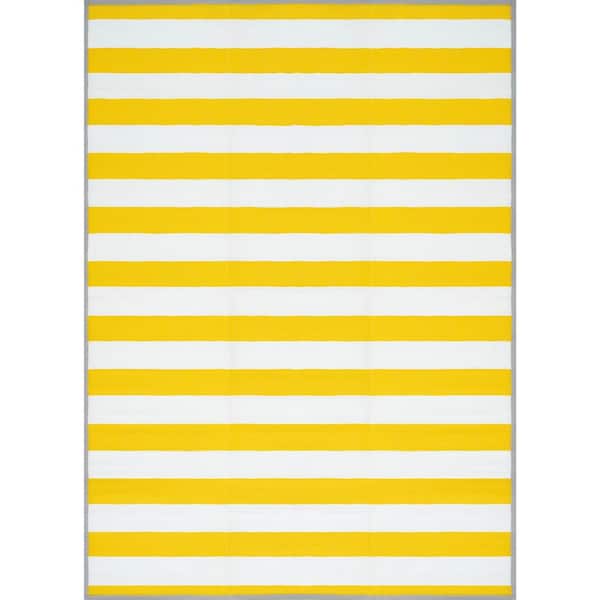 Luna Yellow 5 ft. x 7 ft. Stripes Indoor/Outdoor Area Rug