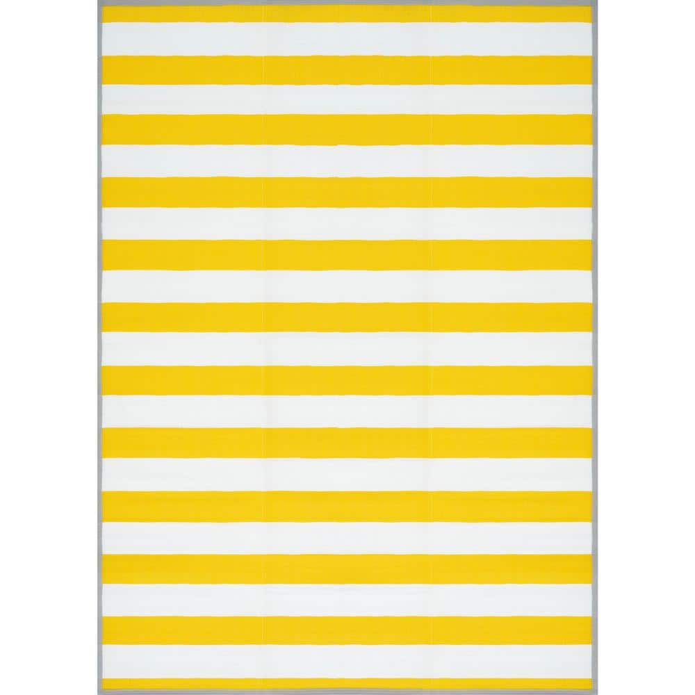 Tayse Rugs Luna 6 ft. x 9 ft. Yellow Stripes Indoor/Outdoor Area Rug ...