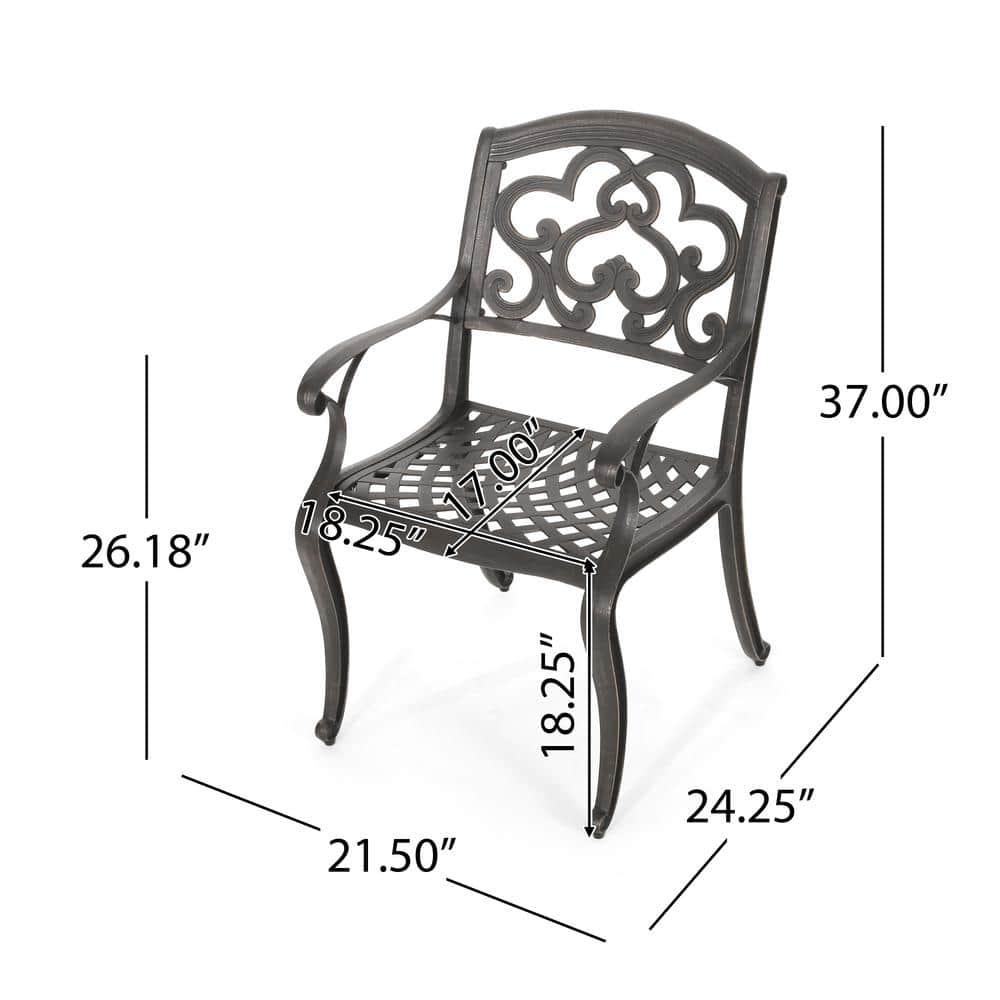 Soft Cloud Patina Copper Cast Aluminum Outdoor Dining Chairs, Set of 2