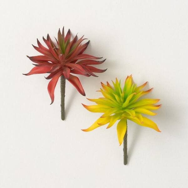 SULLIVANS 5" Red & Yellow Succulent Spike - Set of 2