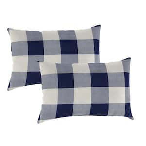 20 in. L x 14 in. W x 6 in. T Rectangular Outdoor Lumbar Throw Pillow in Buffalo Check Navy (2-Pack)