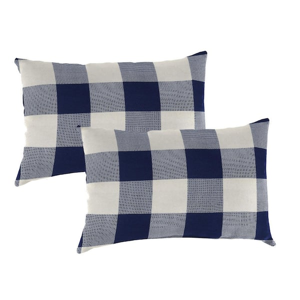 20 in. L x 14 in. W x 6 in. T Rectangular Outdoor Lumbar Throw Pillow in Buffalo Check Navy (2-Pack)