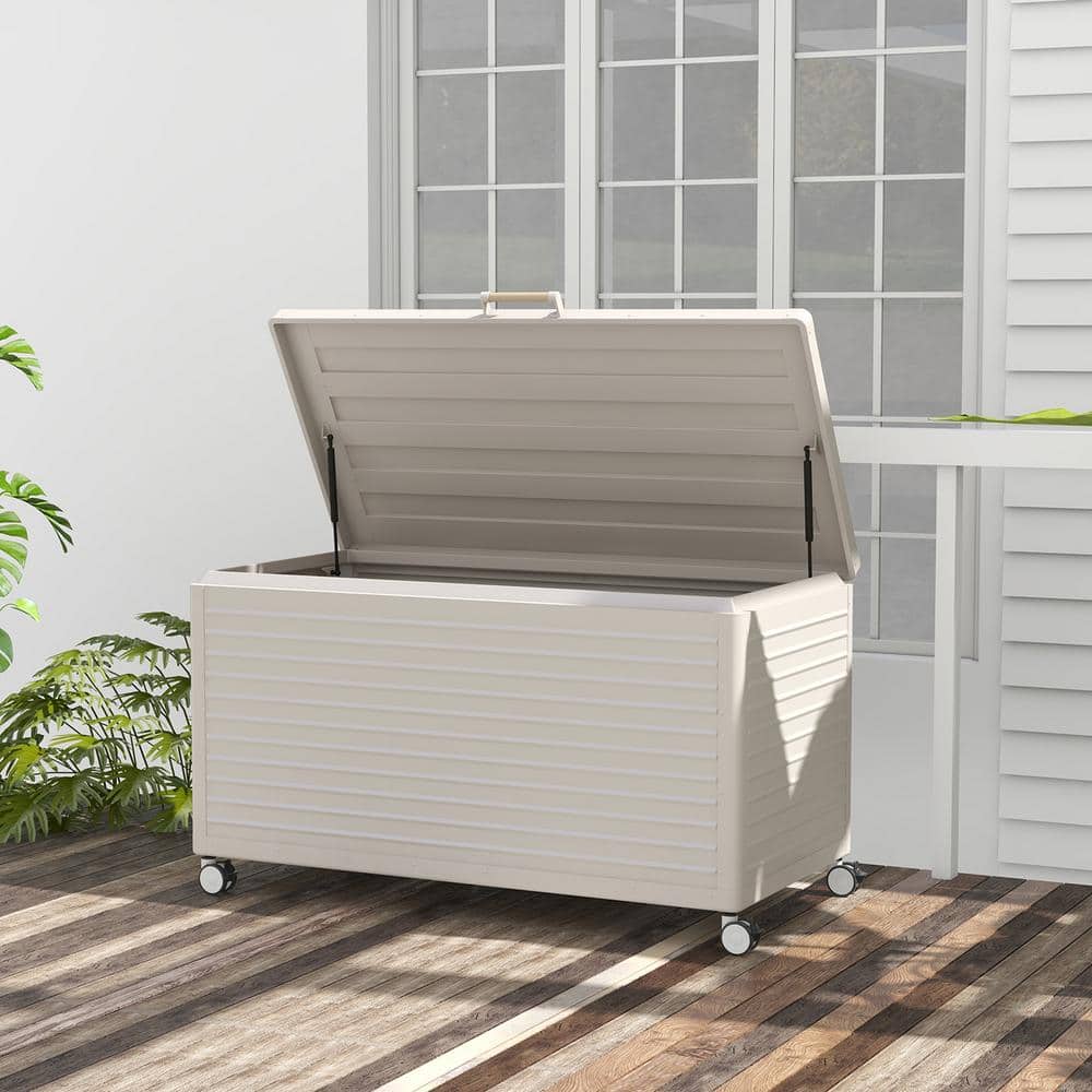 Latte Metal 134 Gallon Outdoor Deck Box with Wheels