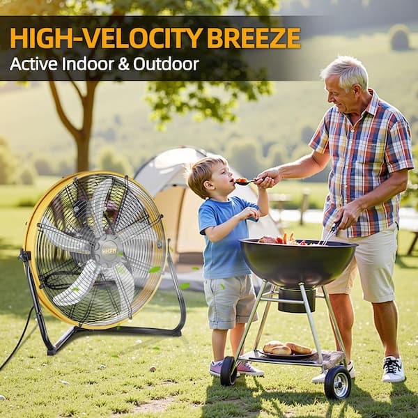 20 in. Heavy Duty Shroud Fan in Yellow with IP 44 Enclosed Powerful 1/4 Motor, High Velocity Air Circulator