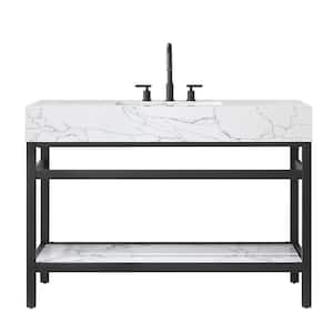 Ecija 48 in.W x 22 in.D x 33.9 in.H Single Sink Bath Vanity in Matte Black with White Stone Top