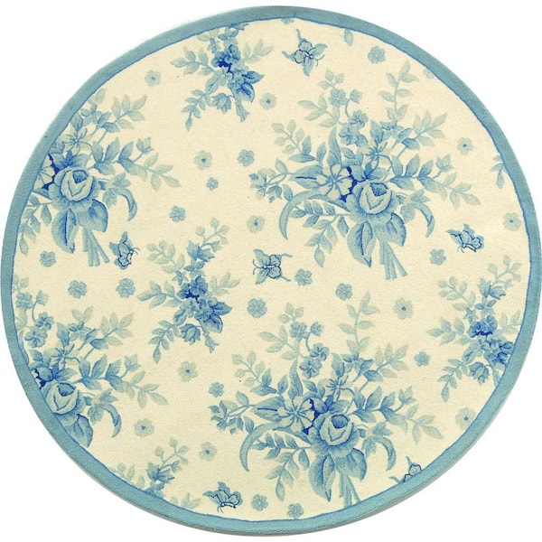 SAFAVIEH Chelsea Ivory/Blue 4 ft. x 4 ft. Round Speckled Floral Medallion Area Rug