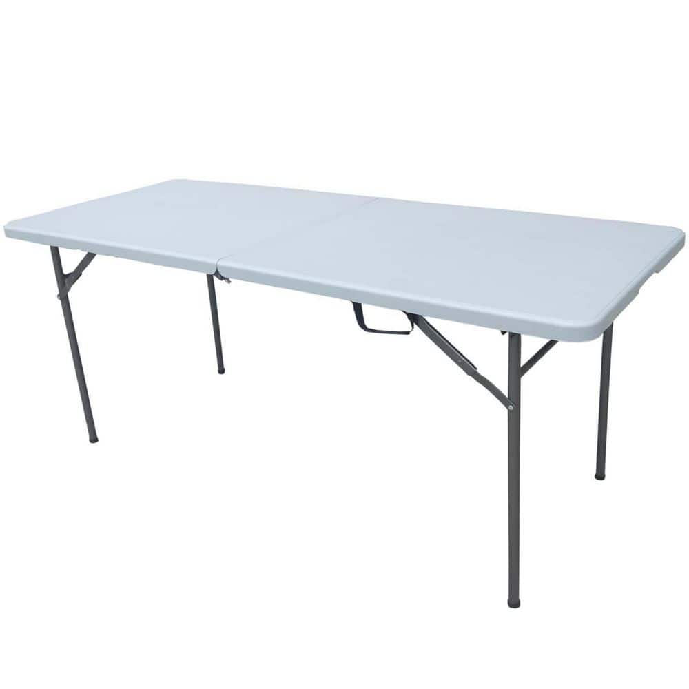 White Plastic 6 ft. Outdoor Folding Picnic Table