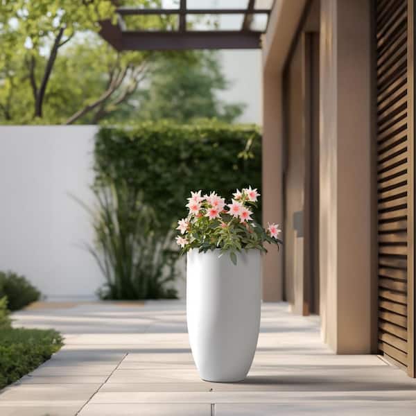 Lightweight 13.5 in. x 24.5 in. Crisp White Extra Large Tall Round Concrete Plant Pot/Planter for Indoor and Outdoor