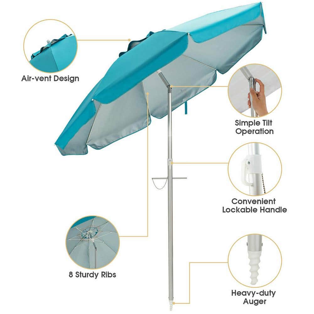 Costway 6.5FT Patio Beach Umbrella Sun Shade Tilt W/Carry Bag Blue