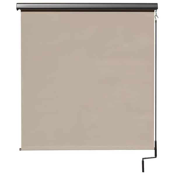 SeaSun Coronado Tan Cordless Outdoor Patio Roller Shade with Valance 72 in. W x 96 in. L