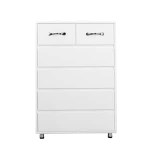 Modern White Wood Storage Cabinet with 6-Drawer Side Table for Living Room, Easy Assembly