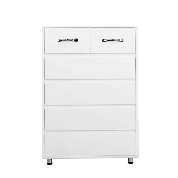 URTR Modern White Wood Storage Cabinet with 6-Drawer Side Table for Living Room, Easy Assembly