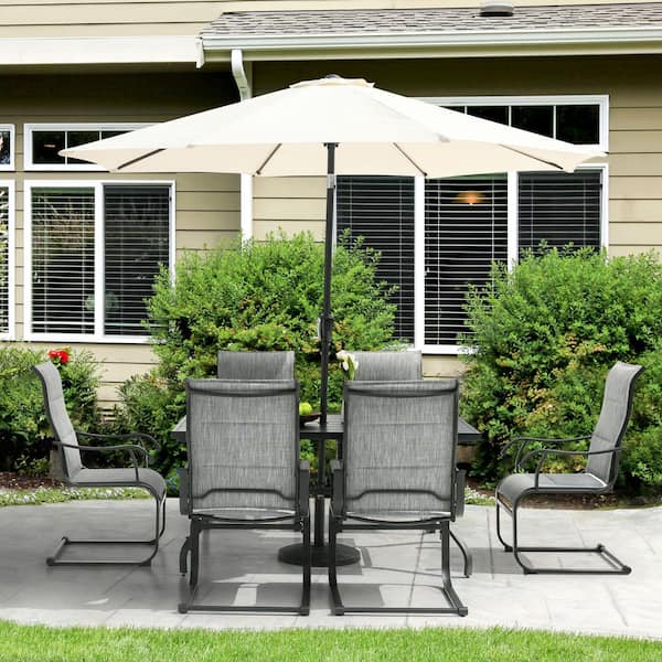 Nuu Garden Light Gray 7-Piece Textilene and Iron Rectangle