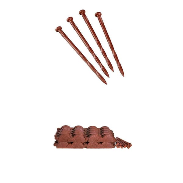 20 ft. 12 in. Cedar Red Rubber Edging and 9 in. Cedar Red Landscape Anchor Spikes Combo (24-Quantity)