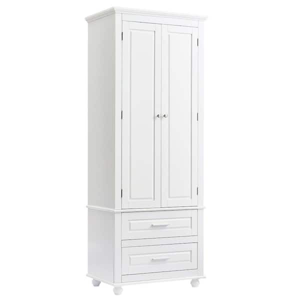 Tall Storage Cabinet with Two Drawers for Bathroom/Office/Kitchen in White