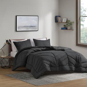 Alden Black Microfiber Full/Queen Comforter Set