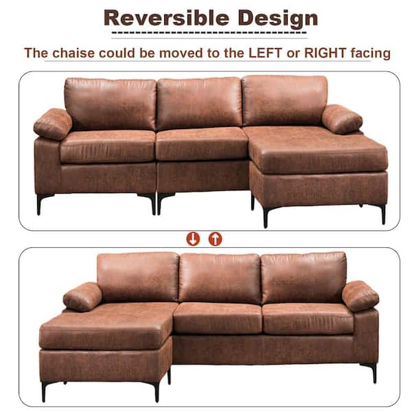 Magic 98 in. Square Arm 3-Piece Fabric L-Shaped Sectional Sofa in Dark Brown with Chaise