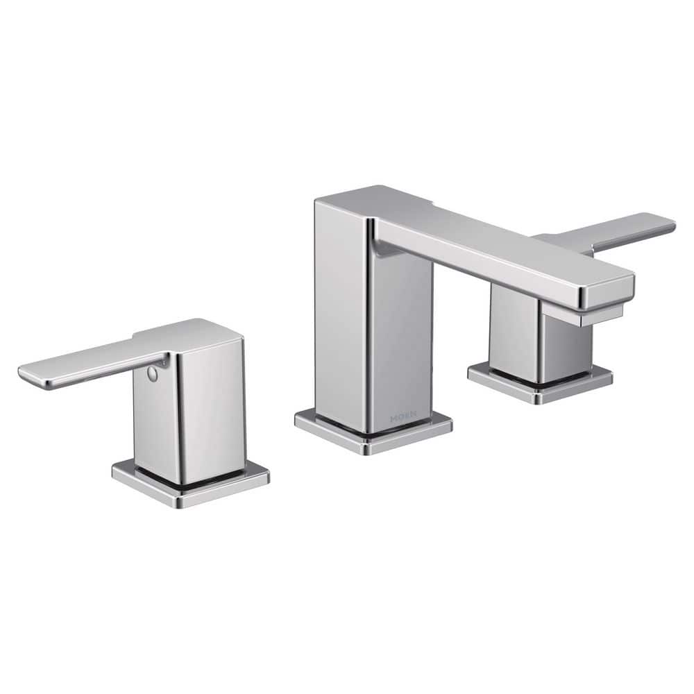 90 Degree Chrome Two-Handle 8 in. Widespread Modern Bathroom Faucet, Valve Included