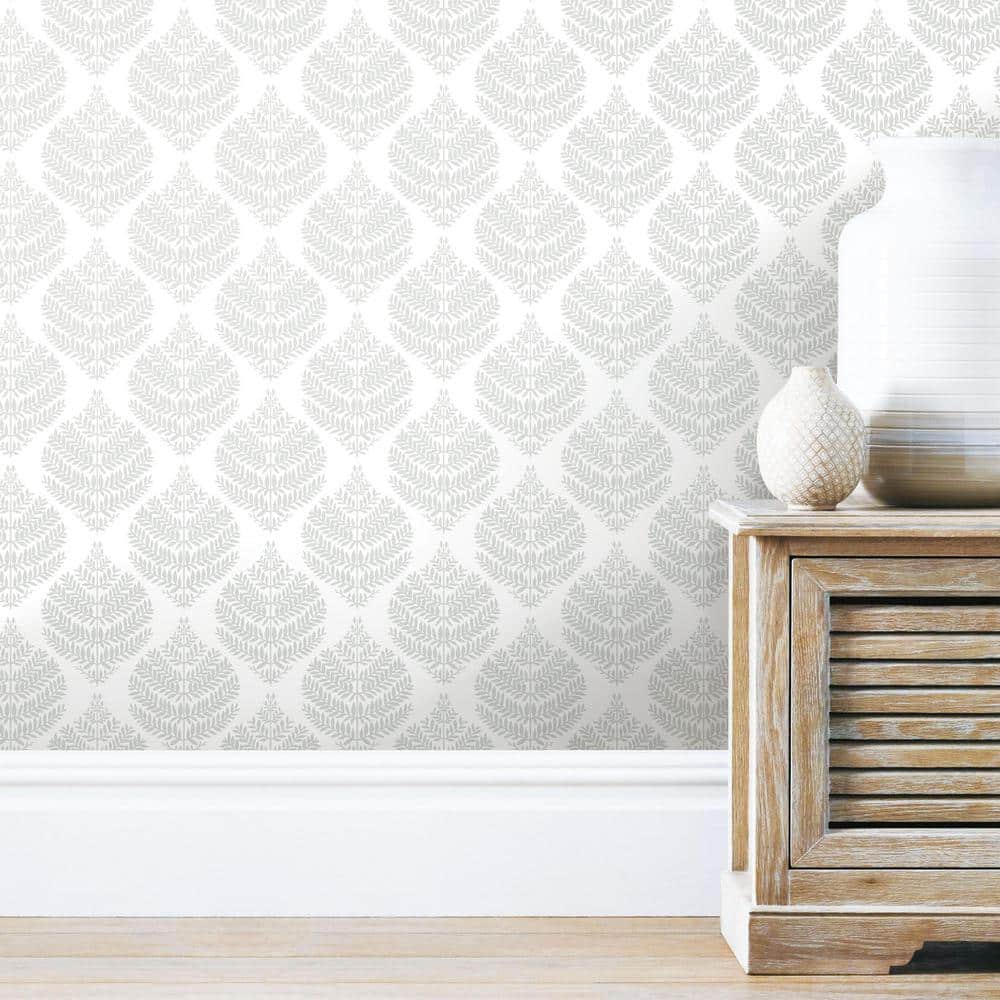 Large Scale Gray Damask Peel and Stick Wallpaper