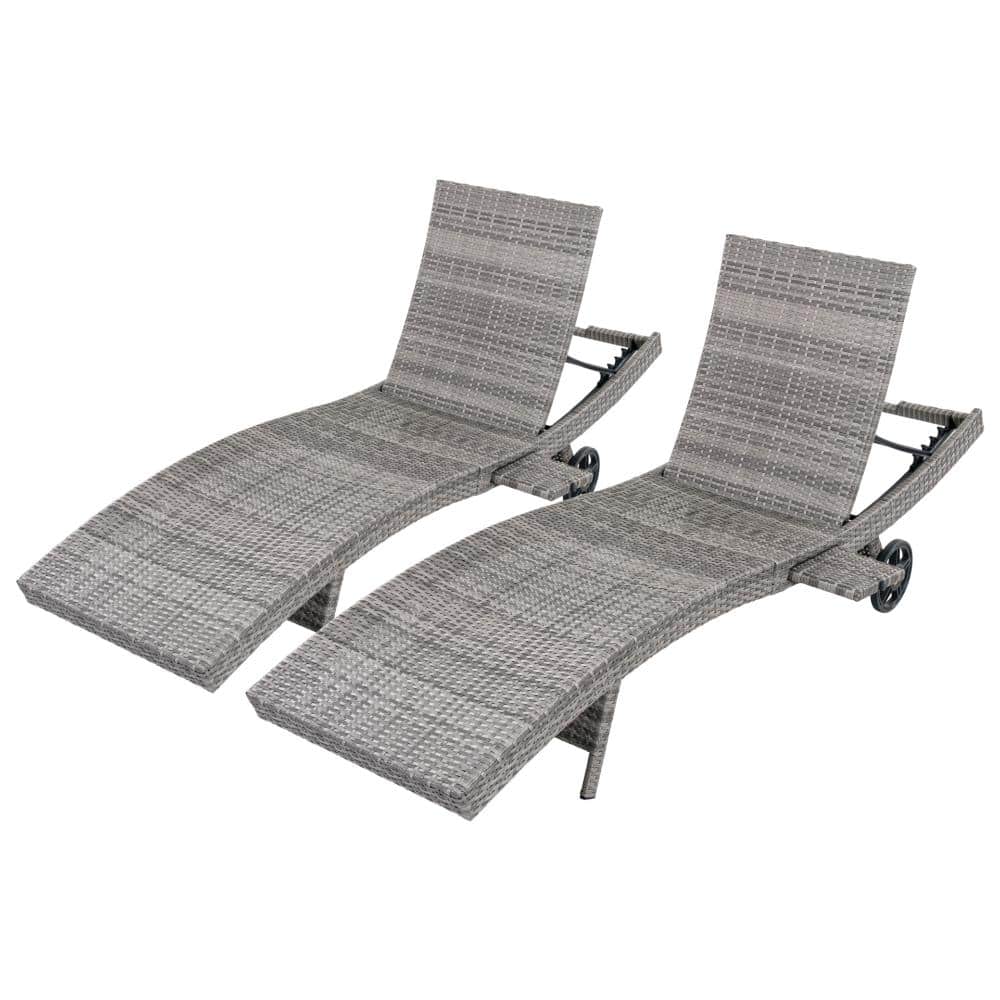 2-Piece Gray Wicker Outdoor Chaise Lounge with Rolling Wheels & Pull-out Side Table, Adjustable Backrest price history on PriceWatchPro