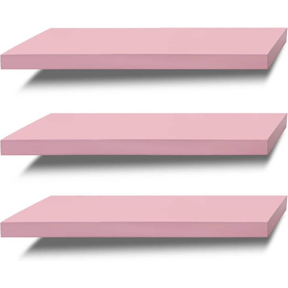 17 in. D x 6 in Pink Solid Wood Decorative Wall Shelf (Set of 3)