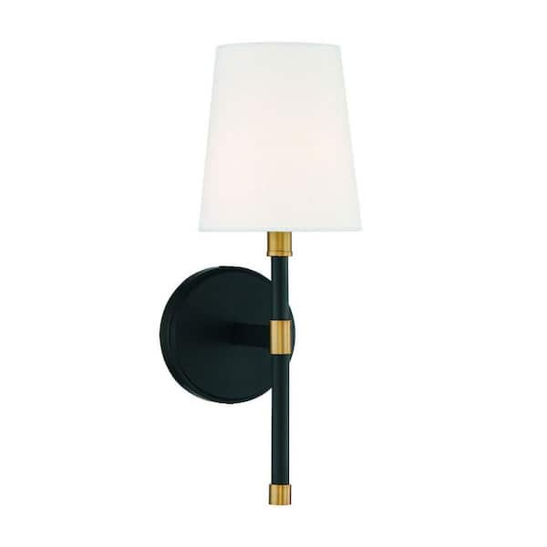 Emily Cordless Wall Sconce with Fabric Shade and Antique Brass Finish