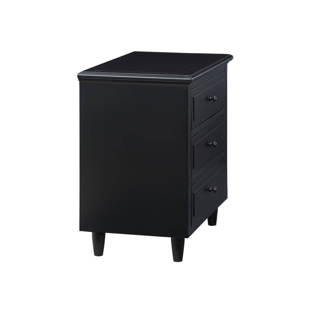Modern Black 3-Drawer Solid Wood Nightstand with Nickel Knobs
