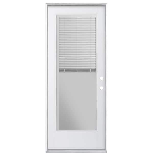 Masonite 32 in. x 80 in. VistaGrande Left Hand Inswing Full Lite Mini Blind Primed Smooth Fiberglass Prehung Front Exterior Door