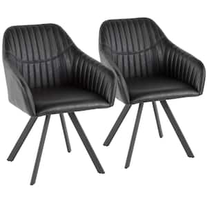 Clubhouse Pleated Black Faux Leather Chair (Set of 2)