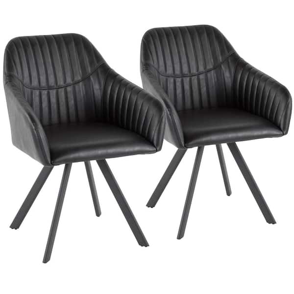 Lumisource Clubhouse Pleated Black Faux Leather Chair (Set of 2)