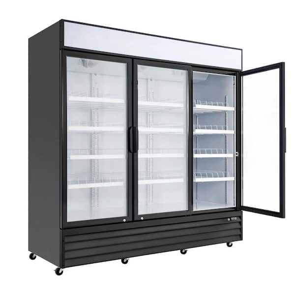 78 in. 72 cu. ft. Commercial 3-Glass Door Merchandiser Refrigerator in Black with LED Lighting