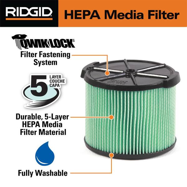 RIDGID 5-Layer HEPA Material Pleated Paper Filter for 3 to 4.5 
