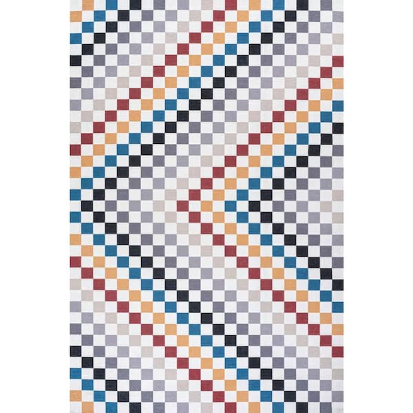 Ainsley Modern Cottage Checkerboard Washable Multi-Colored 4 ft. x 6 ft. Area Rug